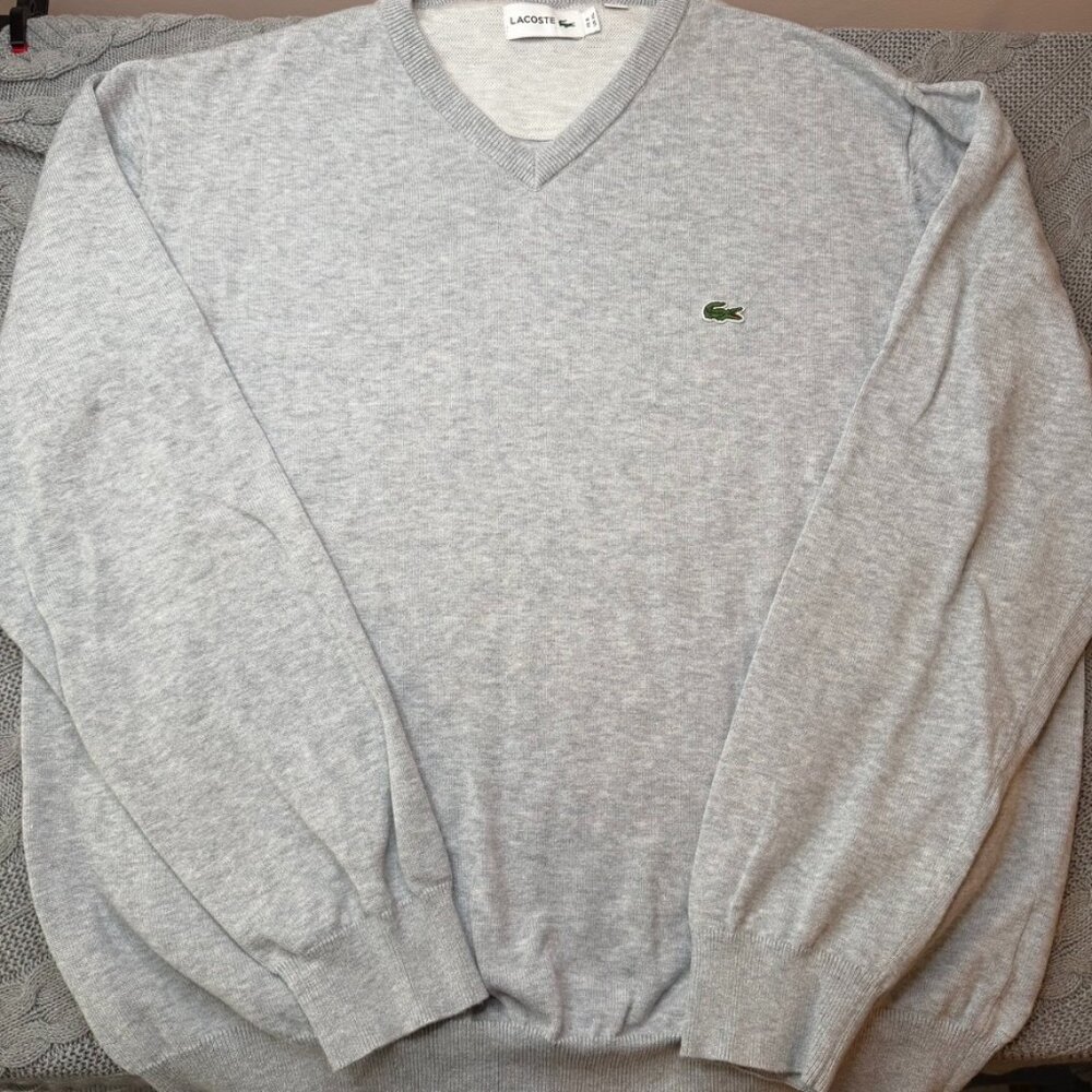 Lacoste V-Neck Sweater Minimalist Men XL Gray